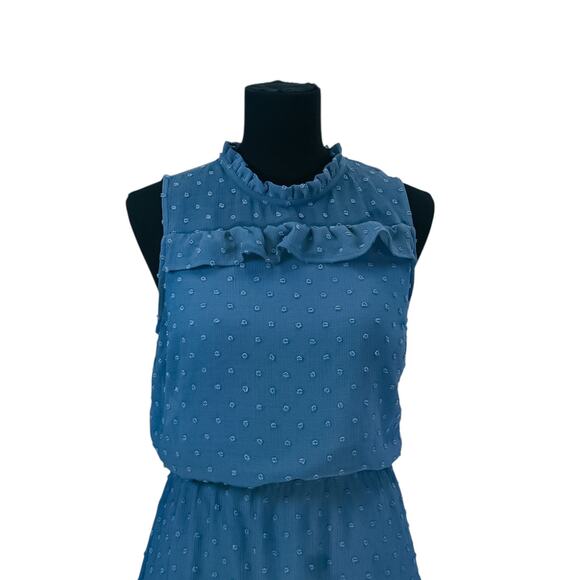 Monteau Los Angeles Blue Swiss Dot Ruffle Midi Dress - L - Picture 6 of 10